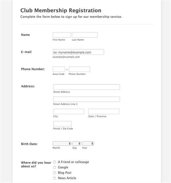 club membership template