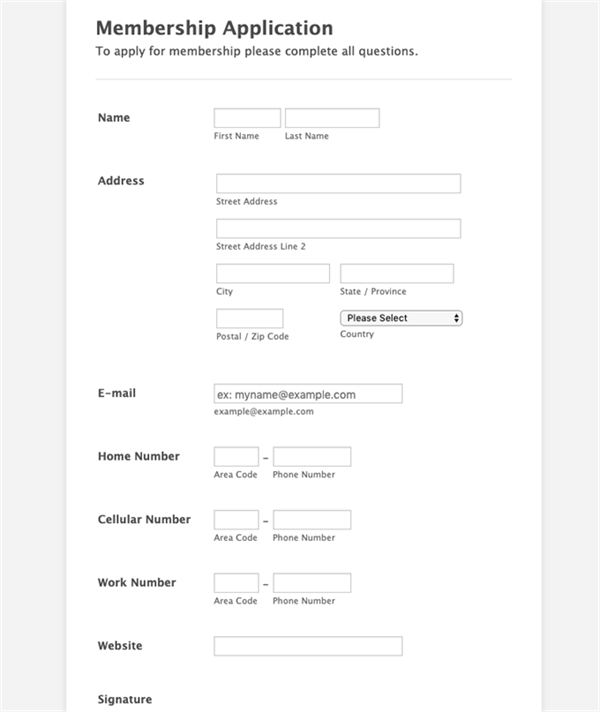 standard membership template