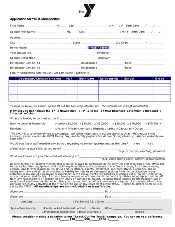 ymca memberhsip form example