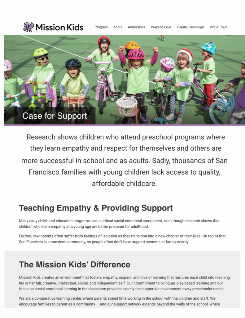 mission kids case for support